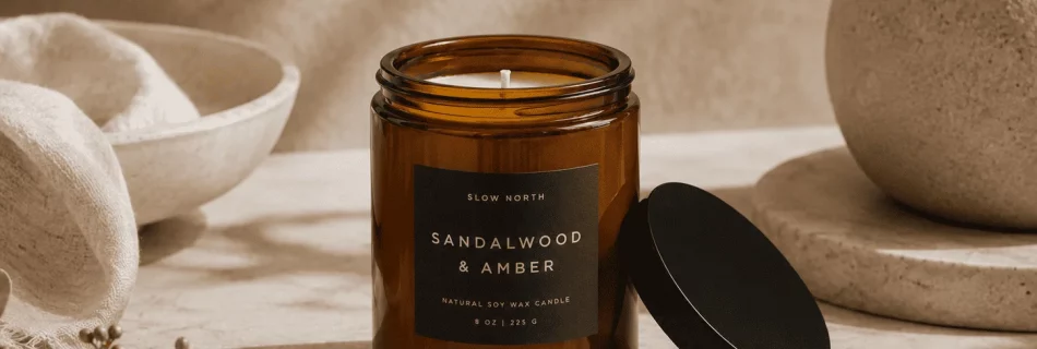 bougie parfumée sur mesure personnalisée contenant ambré avec couvercle noir